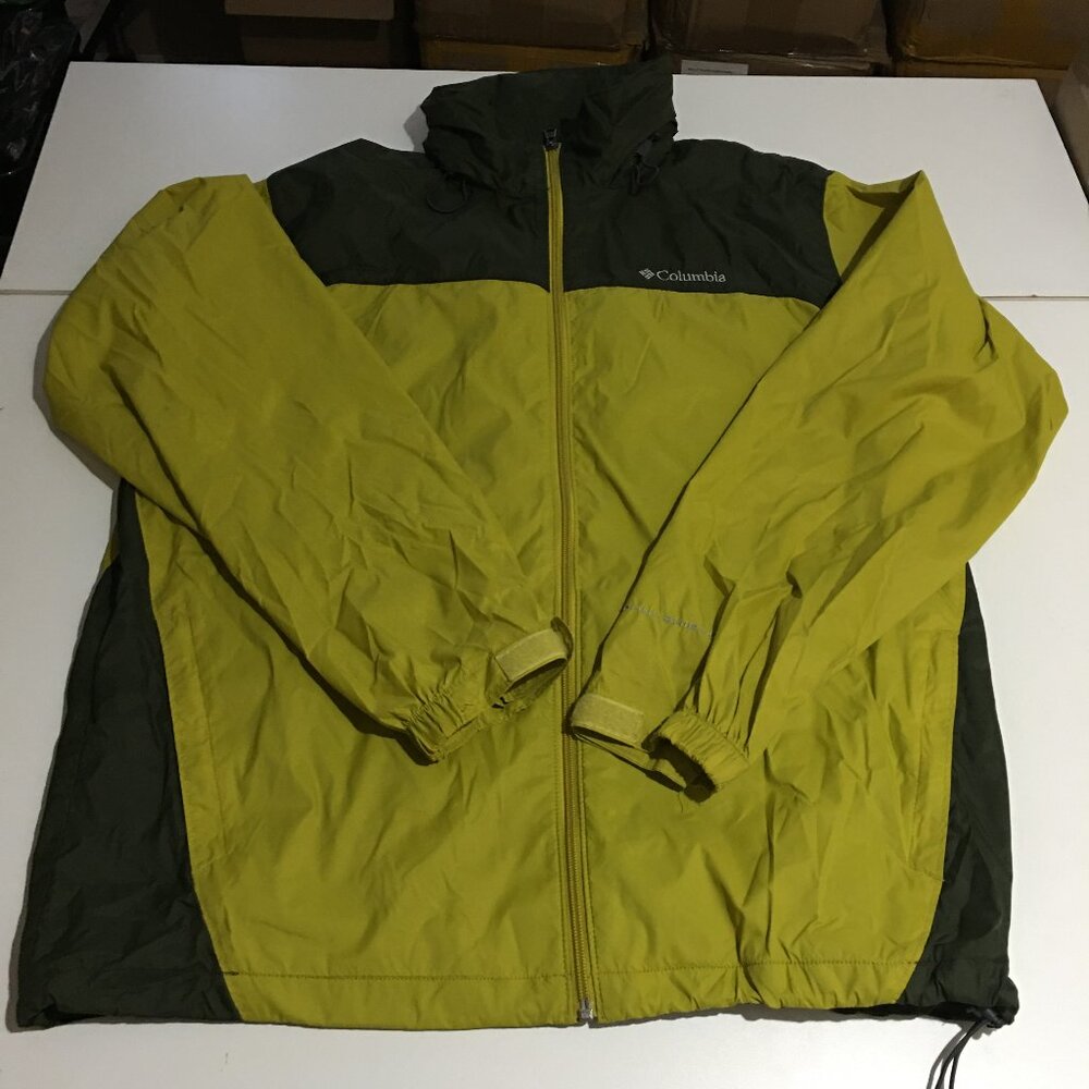 Columbia Men's Large Rain Jacket Omni- Shield Hooded Zip Nylon Yellowish Green